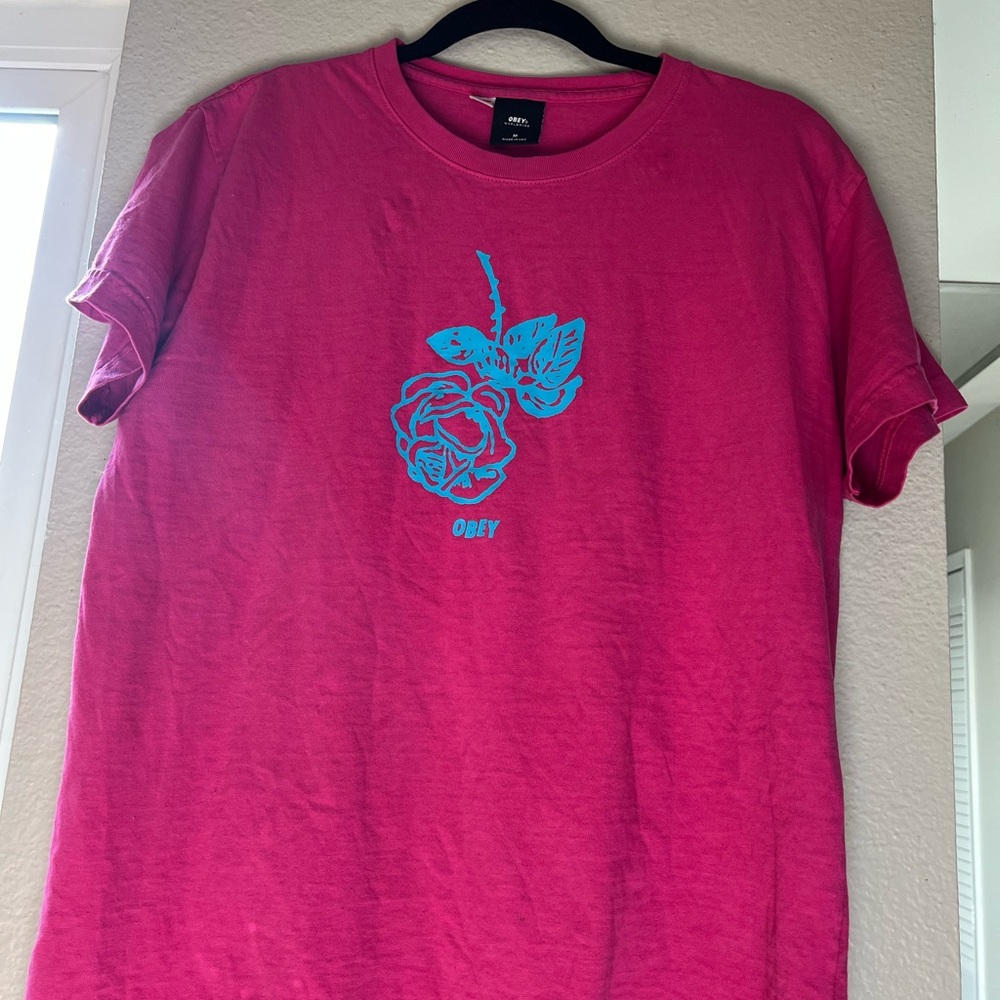 Obey Vibrant Pink Shirt with Black Label